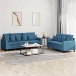 vidaXL Set de canapele cu perne, 2 piese, albastru, catifea GartenMobel Dekor (3201729) Canapea