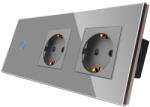 Luxion Intrerupator Simplu + 2 Prize cu Rama din Sticla LUXION SmartElectro IntelligentHouse (LX-ST-101/2MP010-GY)