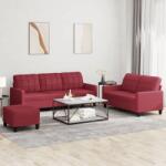 vidaXL Set de canapele cu perne, 3 piese, rosu vin, piele ecologica GartenMobel Dekor (3201386) Canapea