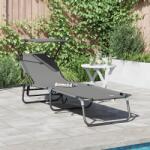 vidaXL Sezlong pliabil cu copertina Gri din material Oxford 600D GartenMobel Dekor (42003131)