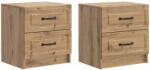 vidaXL Set 2 noptiere stejar artizanal, 4 sertare, 43 x 34, 5 x 44, 5 cm (895694)