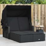 vidaXL Sezlong dublu cu baldachin si perne, negru, poliratan GartenMobel Dekor (365807)