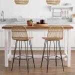 vidaXL Scaun de bar 2 pcs natural 44 x 55 x 109 cm Rattan si otel GartenMobel Dekor (42033210)