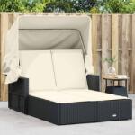 vidaXL Sezlong dublu cu baldachin si perne, negru, poliratan GartenMobel Dekor (365806)