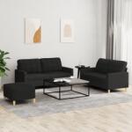vidaXL Set de canapele cu perne, 3 piese, negru, textil GartenMobel Dekor (3201286) Canapea