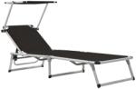 vidaXL Sezlong pliabil cu acoperis, negru, aluminiu si textilena GartenMobel Dekor (44333)
