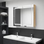 vidaXL Dulap de baie cu oglinda si LED, alb si stejar, 80x12x68 cm GartenMobel Dekor (326516)
