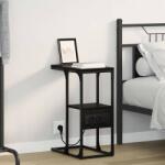vidaXL Noptiera stejar negru cu priza si raft, 41, 5x26x60, 5 cm (859605)