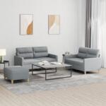 vidaXL Set de canapele cu perne, 3 piese, gri deschis, textil GartenMobel Dekor (3201576) Canapea
