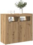 vidaXL Dulap cu lumini LED stejar artizanal 80x35x75 cm lemn prelucrat GartenMobel Dekor (856362) Comoda