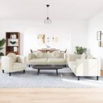 vidaXL Set de canapele cu perne, 3 piese, crem, catifea GartenMobel Dekor (3209254) Canapea