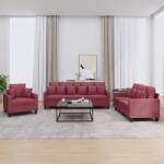 vidaXL Set canapea cu perne, 3 piese, rosu vin, material textil GartenMobel Dekor (3201638) Canapea