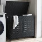 vidaXL Cos de rufe cu roti, negru, 66x35x60 cm, ratan GartenMobel Dekor (372047)