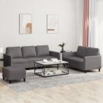 vidaXL Set de canapele cu perne, 3 piese, gri, piele ecologica GartenMobel Dekor (3201767) Canapea