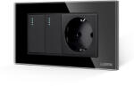 Luxion Intrerupator Dublu + Priza cu Rama din Sticla LUXION, Standard Italian, 4M SmartElectro IntelligentHouse (LXI-2008/045GF-B)