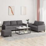 vidaXL Set de canapele cu perne, 3 piese, gri, piele ecologica GartenMobel Dekor (3201425) Canapea