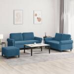 vidaXL Set de canapele cu perne, 3 piese, albastru, catifea GartenMobel Dekor (3202229) Canapea