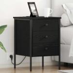 vidaXL Noptiera dormitor stejar negru cu 3 sertare si statie de încarcare 42x41x61 cm (859480)