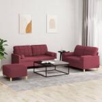 vidaXL Set canapea cu perne, 3 piese, rosu vin, material textil GartenMobel Dekor (3201304) Canapea