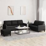 vidaXL Set de canapele cu perne, 3 piese, negru, piele ecologica GartenMobel Dekor (3201383) Canapea