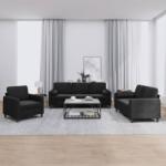 vidaXL Set de canapele cu perne, 3 piese, negru, catifea GartenMobel Dekor (3201959) Canapea