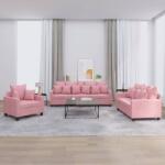 vidaXL Set de canapele cu perne, 3 piese, roz, catifea GartenMobel Dekor (3201683) Canapea