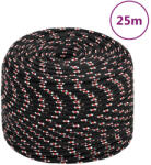 vidaXL Franghie de barca, negru, 6 mm, 25 m, polipropilena GartenMobel Dekor (152337)