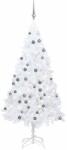 vidaXL Brad Craciun pre-iluminat artificial set globuri alb 150 cm PVC GartenMobel Dekor (3077712)