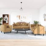 vidaXL Set de canapele cu perne, 3 piese, maro, catifea GartenMobel Dekor (3209256) Canapea