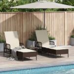 vidaXL Sezlong 3 pcs Maro si Alb Crema 200 x 55 x 92 cm poliratan GartenMobel Dekor (365433)
