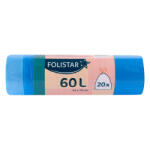 FOLISTAR HNAT szemeteszsák 64x70cm, 60 literes HDPE, kék, szalagos, 20 darab/tekercs - diamanteclean