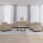 vidaXL Set de canapele cu perne, 3 piese, gri taupe, microfibra GartenMobel Dekor (3202302) Canapea