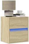 vidaXL Noptiere montate pe perete cu lumini LED, 2 buc. , stejar sonoma GartenMobel Dekor (3307966)
