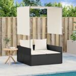 vidaXL Sezlong de plaja dublu cu acoperis si perdele, negru, poliratan GartenMobel Dekor (4002755)