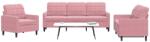 vidaXL Set de canapele cu perne, 3 piese, roz, catifea GartenMobel Dekor (3278354) Canapea