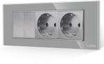 Luxion Intrerupator Dublu + 2 Prize cu Rama din Sticla LUXION, Standard Italian, 6M SmartElectro IntelligentHouse (LXI-2008/2045GF-GY)