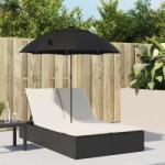vidaXL Sezlong dublu cu perne/umbrela de soare, negru, poliratan GartenMobel Dekor (368081)