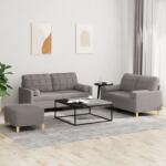 vidaXL Set de canapele cu perne, 3 piese, gri taupe, textil GartenMobel Dekor (3201305) Canapea