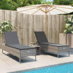 vidaXL Set de sezlonguri, 3 piese, cu perna, poliratan gri GartenMobel Dekor (3284265)