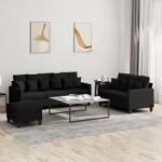 vidaXL Set de canapele cu perne, 3 piese, negru, textil GartenMobel Dekor (3201676) Canapea