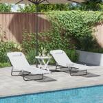 vidaXL Sezlonguri pliabile 2 pcs cu suport pentru cap crem Textilene GartenMobel Dekor (42003157)