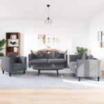 vidaXL Set canapea cu perne, 3 piese, gri închis, catifea GartenMobel Dekor (3209248) Canapea