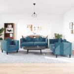 vidaXL Set de canapele cu perne, 3 piese, albastru, catifea GartenMobel Dekor (3209255) Canapea