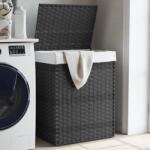 vidaXL Cos de rufe cu capac, gri, 46x33x60 cm, poliratan GartenMobel Dekor (372031)