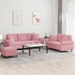 vidaXL Set canapea cu perne, 3 piese, roz, catifea GartenMobel Dekor (3202283) Canapea