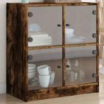 vidaXL Dulap lateral cu usi din sticla, stejar fumuriu, 68x37x75, 5 cm GartenMobel Dekor (836382) Comoda