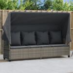 vidaXL Sezlong cu baldachin si perne, gri, poliratan GartenMobel Dekor (368355)