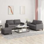 vidaXL Set de canapele cu perne, 3 piese, gri, piele ecologica GartenMobel Dekor (3201415) Canapea