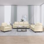 vidaXL Set de canapele cu perne, 3 piese, crem, piele ecologica GartenMobel Dekor (3201741) Canapea