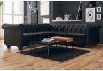 vidaXL Canapea colt Chesterfield 5 locuri, negru, piele ecologica GartenMobel Dekor (243614) Canapea